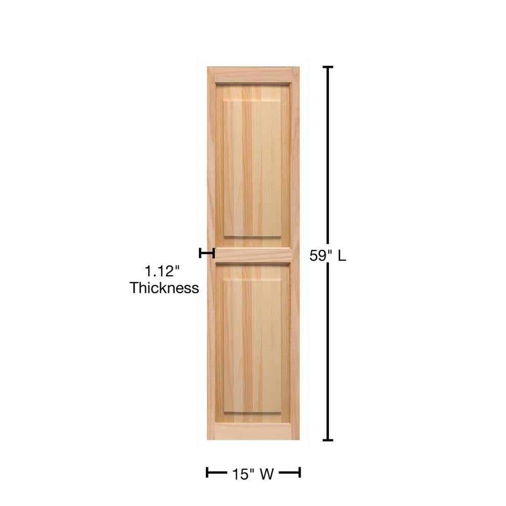 Unfinished Pine Raised Panel Exterior Wood Shutters, 15" x 59"