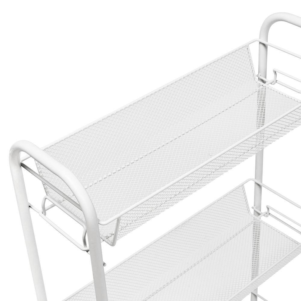 Slim White 3-Tier Wire Mesh Rolling Storage Cart