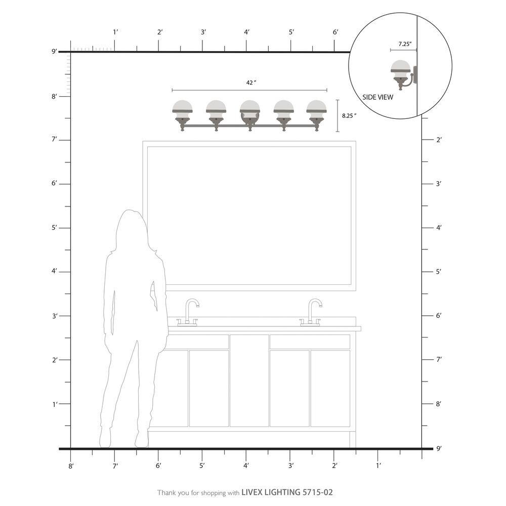Polished Brass 5-Light Vanity with Satin Opal Glass