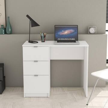 Bristol 35 in. Rectangular White 3 Drawer Writing Desk