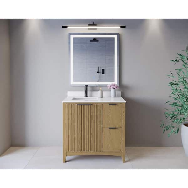 Palmilla 36 in. Single Freestanding Natural Oak Bath Vanity with White Quartz Top Assembled