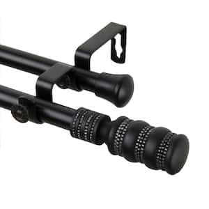 28 in. - 48 in. Telescoping Double Curtain Rod Kit in Black with Dollop Finial
