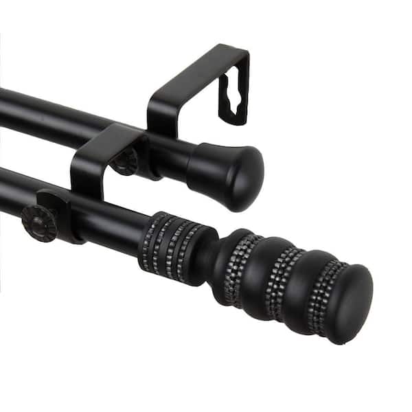 Rod Desyne 120 in. - 170 in. Telescoping Double Curtain Rod Kit in Black with Dollop Finial