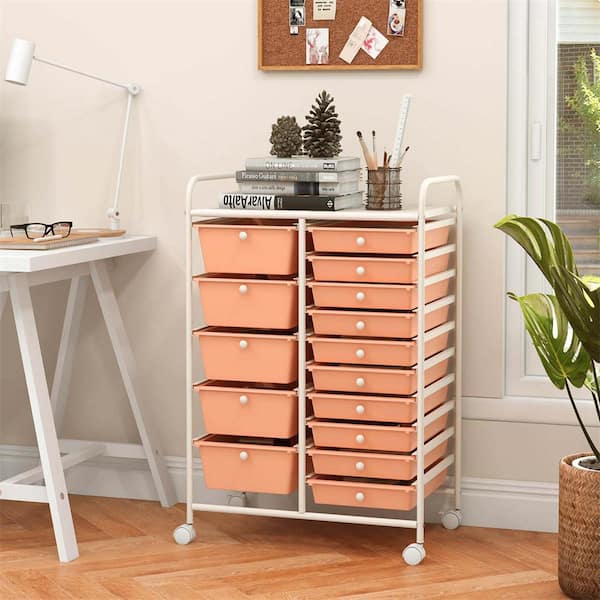 Costway Peach Fuzz 34.5 in. Office Storage Cabinet with 0 Shelves and Drawers