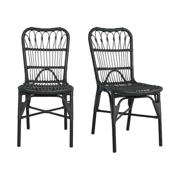 Miscool Anky Black Iron Wicker Outdoor Lounge Chair, Armless Dining Chair (Set of 2)