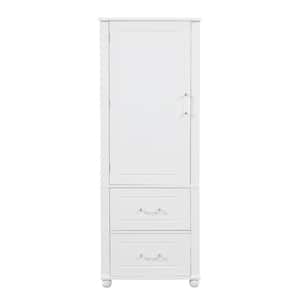 23 in. W x 15.9 in. D x 61.4 in. H White Linen Cabinet with Doors and Drawer, Multiple Storage Space, Adjustable Shelf