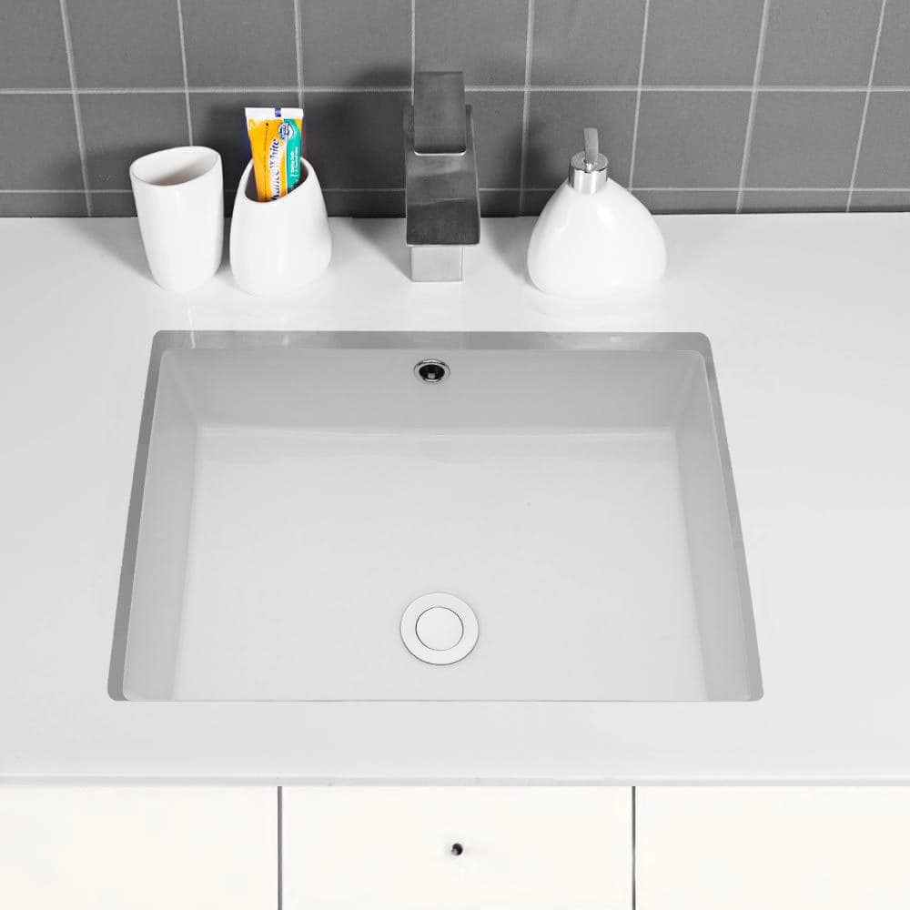 22" White Ceramic Rectangular Undermount Bathroom Sink