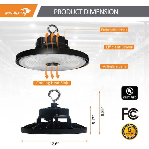 RUN BISON 4-Pack 12.6 in. Integrated UFO LED High Bay Light