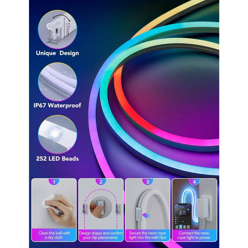 Govee 6.5ft RGBIC Multicolor LED Neon Rope Light