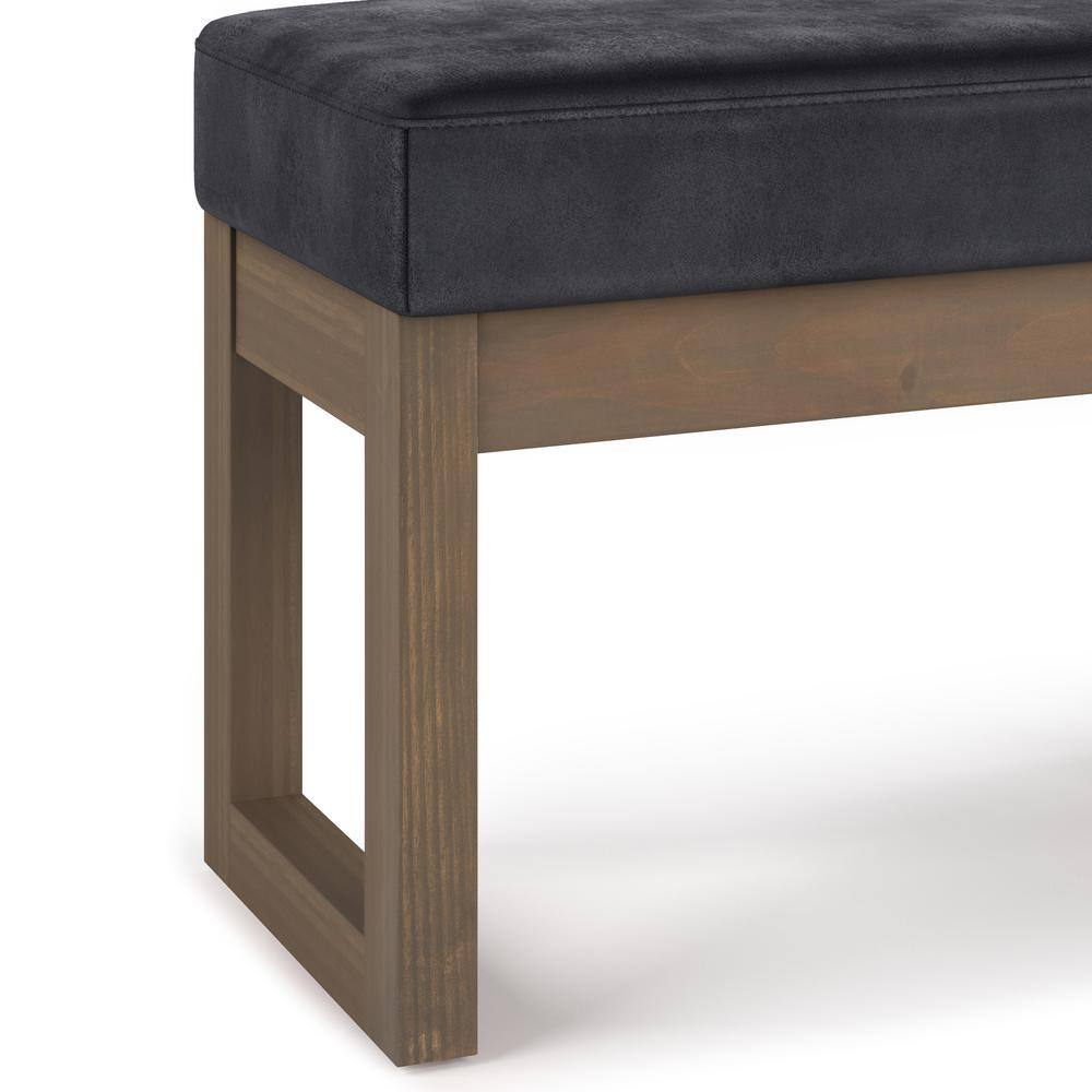 Milltown Distressed Black Faux Leather Contemporary Footstool Ottoman