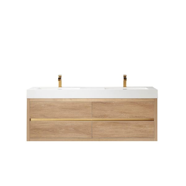 ROSWELL Palencia 60 in. W x 20 in. D x 23.6 in. H Double Bath Vanity in North American Oak with White Composite Integral Top