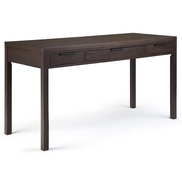 Simpli Home Hollander Solid Wood Contemporary 60 in. Wide Desk in Warm Walnut Brown