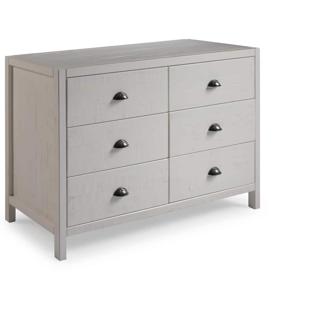 White Farmhouse Double Dresser with Six Drawers