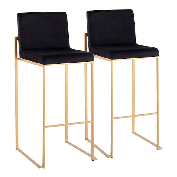 Lumisource Fuji 40.5 in. Black Velvet and Gold Steel High Back Bar Stool (Set of 2)