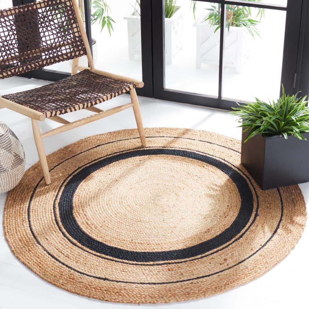 Natural Fiber 8 ft. x 8 ft. Round Black/Natural Woven Striped Area Rug price history on PriceWatchPro