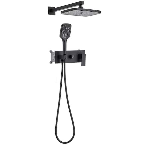 HOMEMYSTIQUE Single Handle 2-Spray Shower Faucet 2.5 GPM with Adjustable Flow Rate, Adjustable Heads in Matte Black