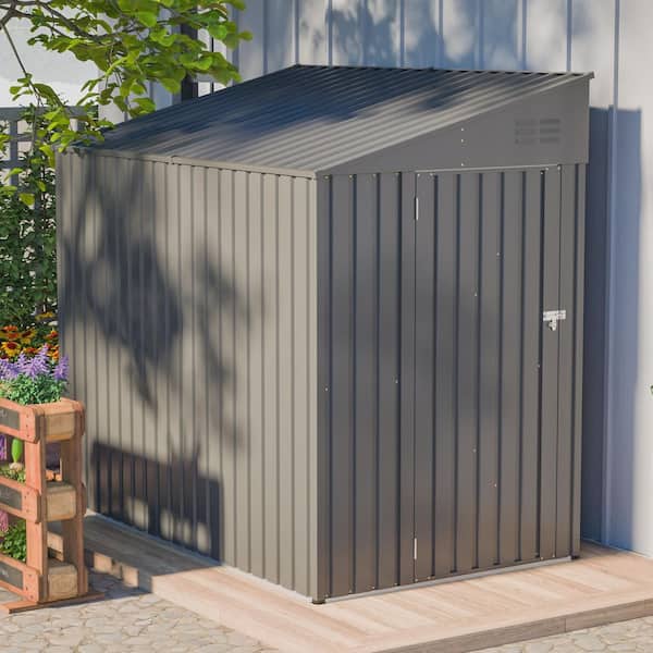 4 ft. W x 7 ft. D Outdoor Dark Gray Metal Storage Lean-To Shed (30 sq. ft.)