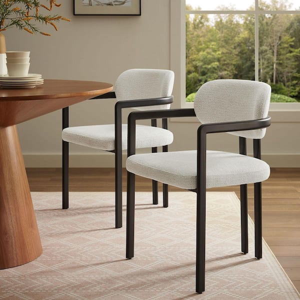 Elio Modern Barrel Dining Chair with Open Back in Black Cream