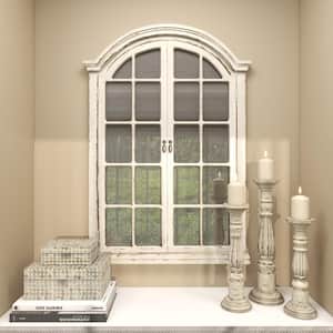 45 in. x 31 in. Window Pane Inspired Arched Framed Cream Wall Mirror with Arched Top and Distressing