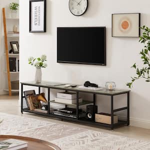 Industrial TV Stand for Televisions up to 70 in. 62 in. TV Console with Open Storage Shelves 3-Tiers Console Table, Gray
