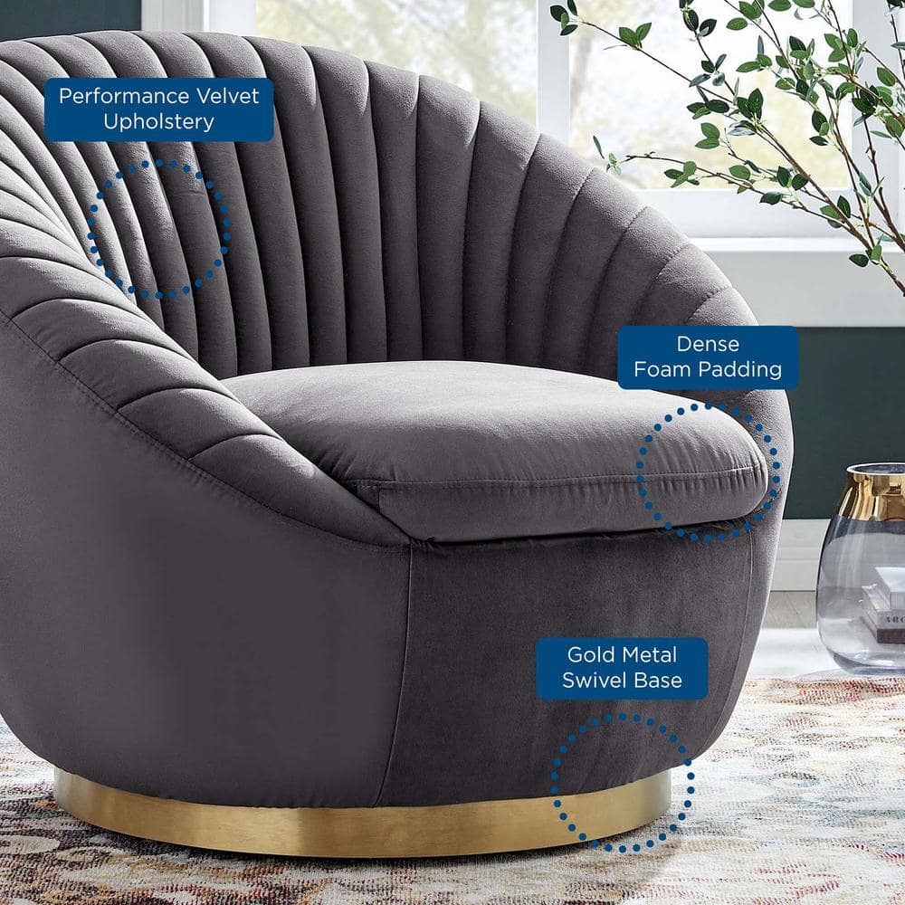 Gold Gray Velvet 32" Luxurious Swivel Accent Chair