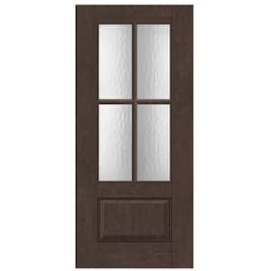 Regency 36 in. x 80 in. Universal Handing 3/4 L 4SDL Oasis Decorative Glass Hickory Stain Fiberglass Front Door Slab