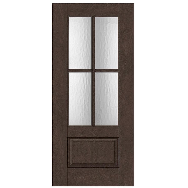Steves & Sons Regency 36 in. x 80 in. Universal Handing 3/4L 4SDL Oasis Decorative Glass Hickory Stain Fiberglass Front Door Slab