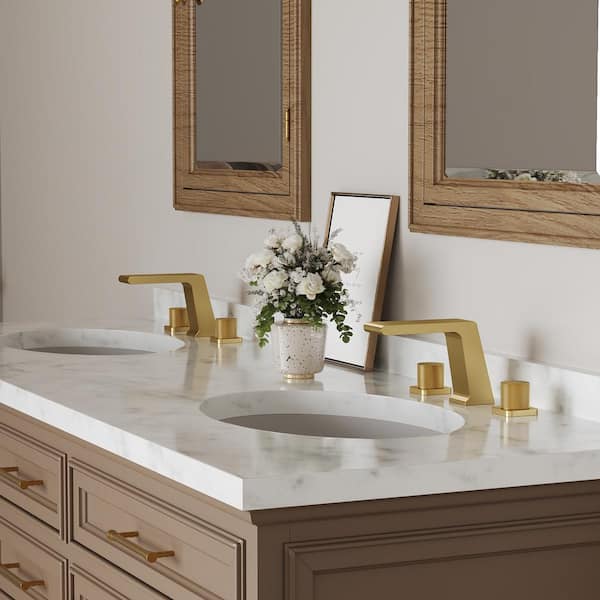 8in. Widespread 3 Hole Waterfall Double-Handle Long Spout Reach Bathroom Faucet in Brushed Gold Drain Not Included