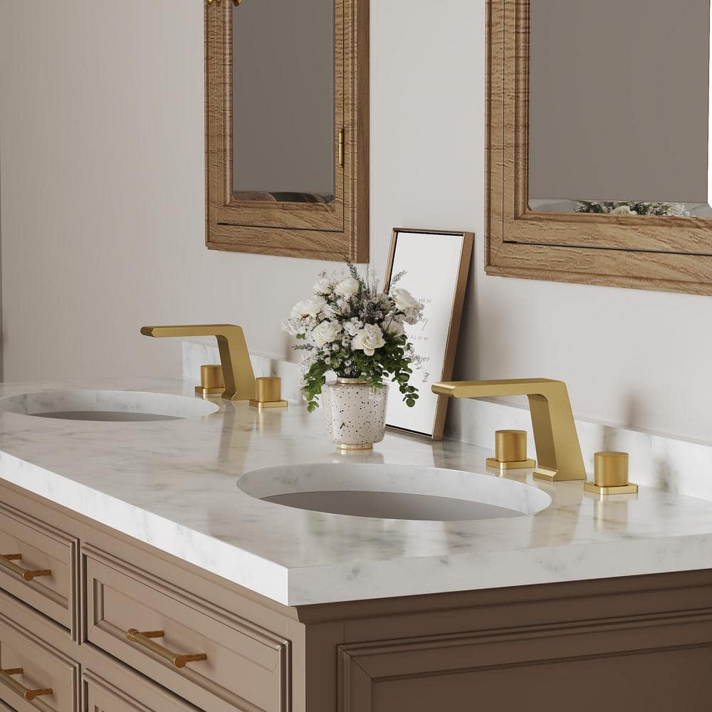 Brushed Gold Double Handle Widespread Bathroom Faucet