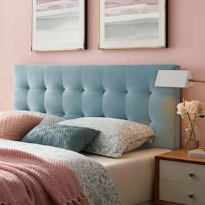 Lily Light Blue Queen Biscuit Tufted Performance Velvet Headboard