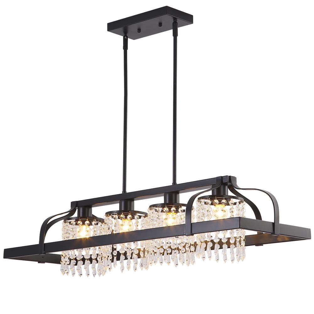 UMEILUCE 38 in. 4Light Black Crystal Vintage Chandelier for Kitchen