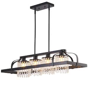 38 in. 4-Light Black Crystal Vintage Chandelier for Kitchen Island Living Room with E26 Bulb Type