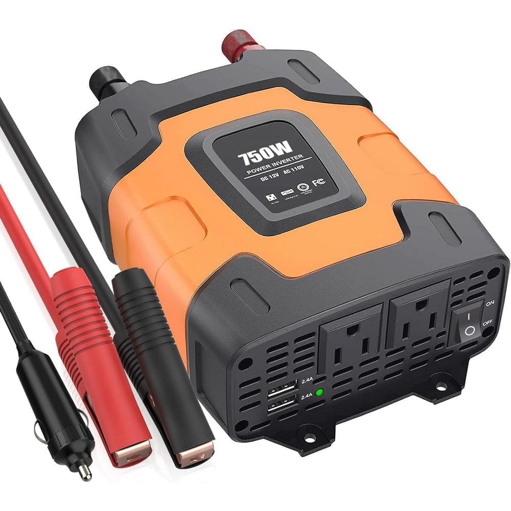750-Watt Power Inverter with 2-AC Outlets and Dual USB Ports, DC 12V to AC 110V for Cars and RVs