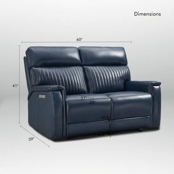 Ellesophas Mia 60 in. Genuine Leather Triple Power Loveseat