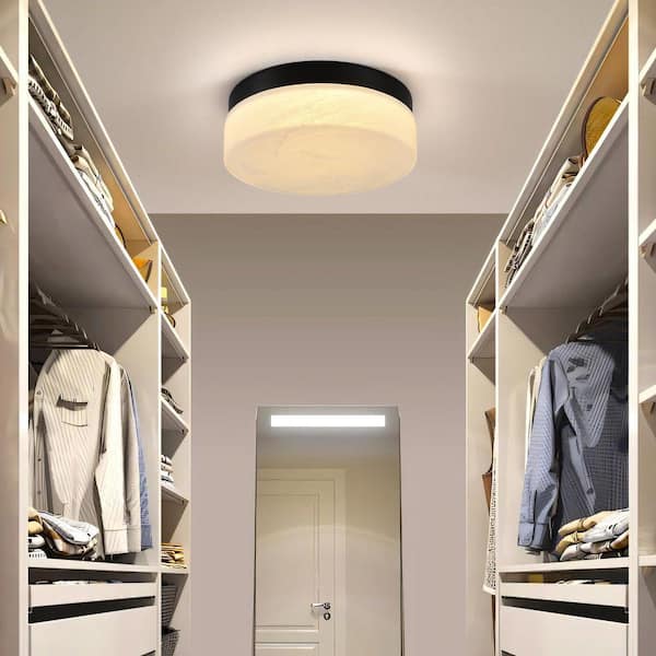 11.4 in. 24-Watt Black Fixture Integrated LED Flush Mount Light with White Frosted Glass Shade and CCT Adjustable