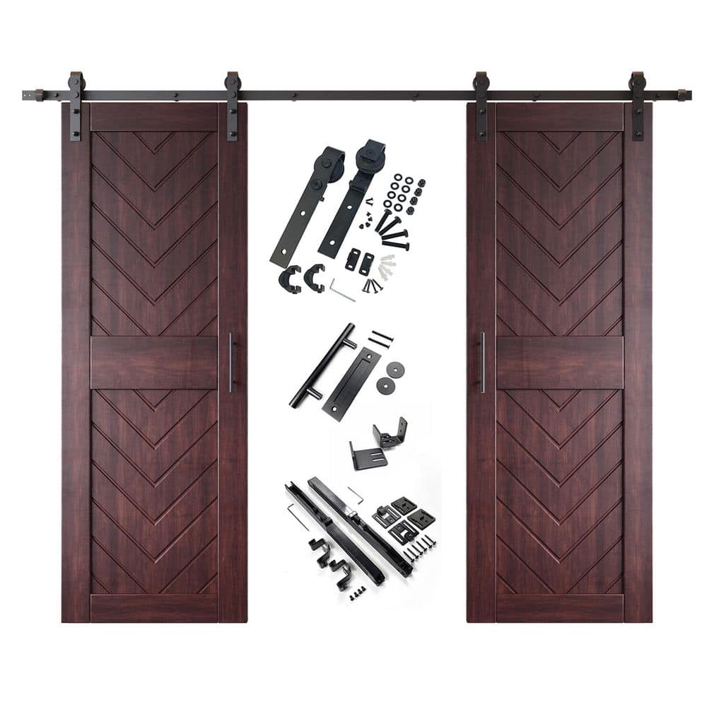 JT3 26 in. x 84 in. C-Panel Red Mahogany Fishbone Design Double Pine Wood Sliding Barn Door with Hardware Kit price history on PriceWatchPro