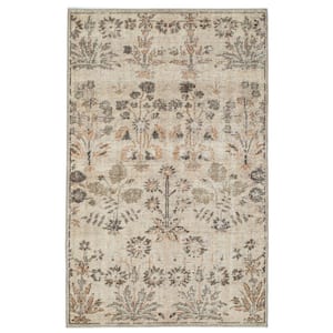 Neutral 5 ft. x 8 ft. Rectangle Floral Wool, Cotton Area Rug