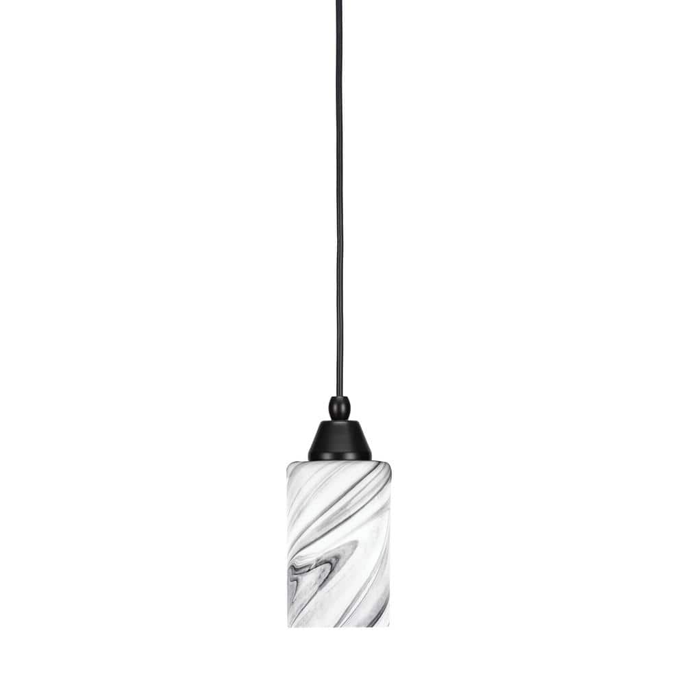 Bryson 4 in. 1-Light Matte Black Cord Pendant Light with 4 in. Onyx Swirl G