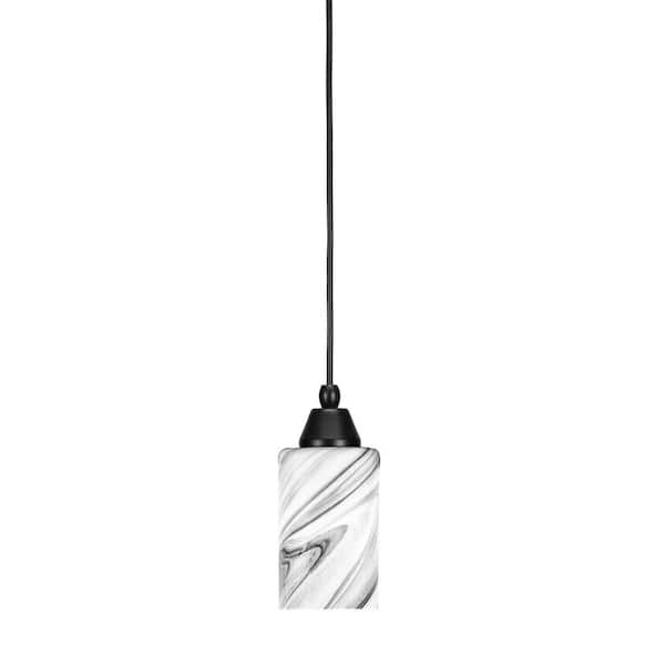 Unbranded Bryson 4 in. 1-Light Matte Black Cord Pendant Light with 4 in. Onyx Swirl Glass Shade, no bulb included