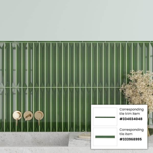 Horizonte 0.5 in. x 8 in. Glossy Forest Green Ceramic Pencil Trim Wall Tile (0.27 sq. ft./Case)-10 Pack
