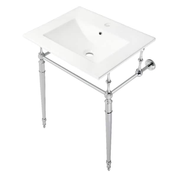 Kingston Brass Edwardian 24 in. Ceramic Console Sink Set with Brass Legs in White/Polished Chrome