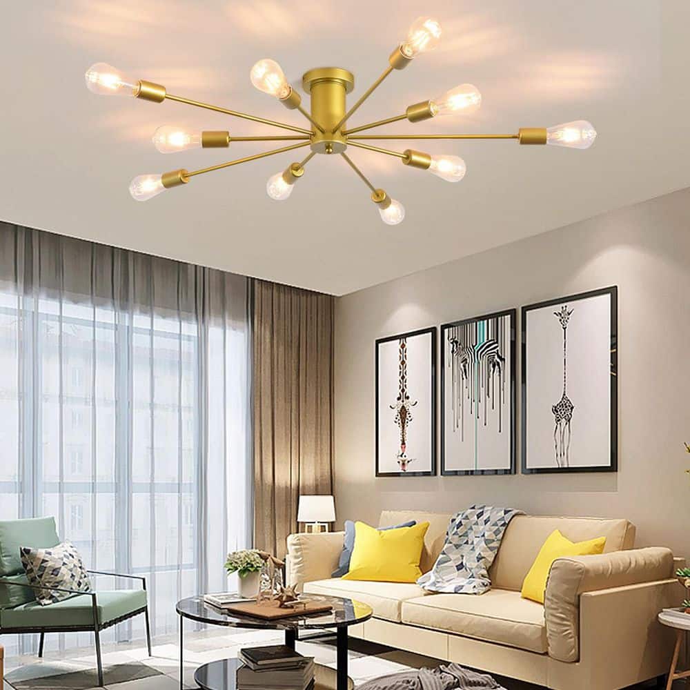 Genoci 10-Light Gold Dimmable Sputnik Sphere Chandelier with No
