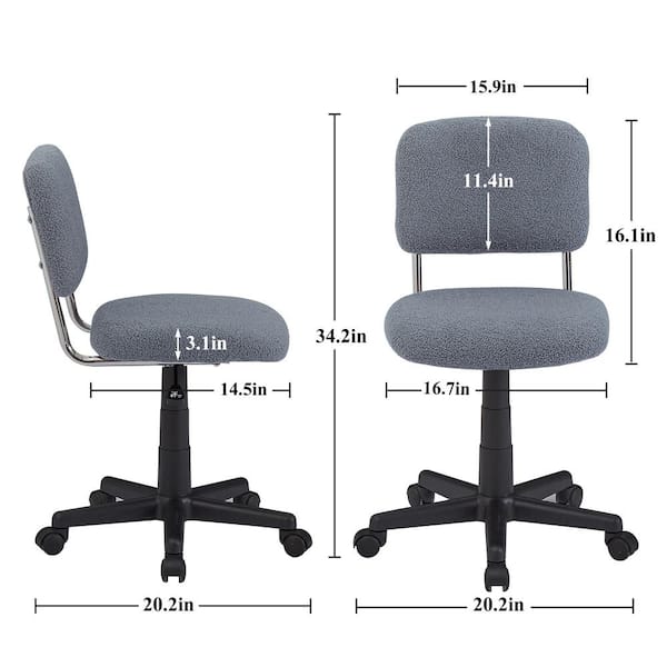 Height Adjustable Office Stool Swivel Armless Upholstered Stool Home Sherpa Chair Faux Fur Task Chair with Wheels, Gra