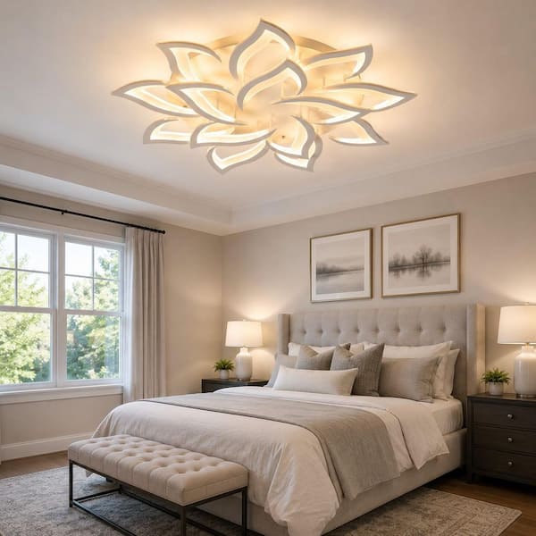 Genoci 36 in. 98-Watt Modern White Flower Dimmable Integrated LED