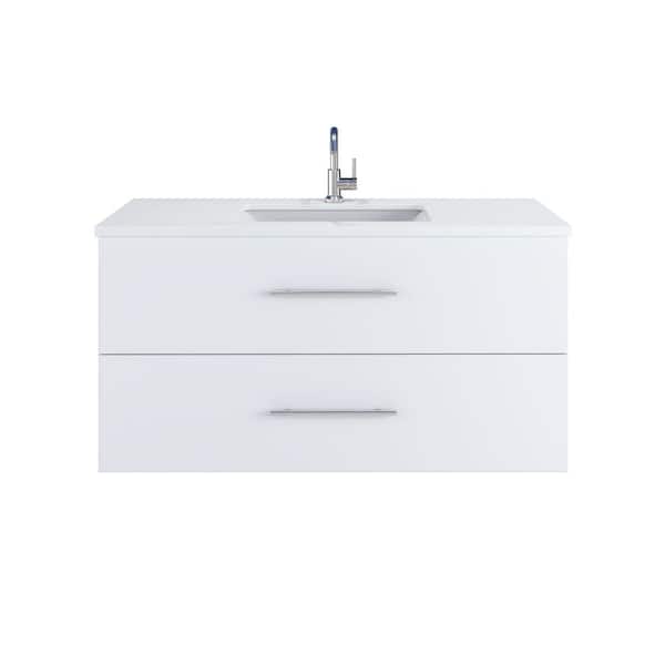 Napa 48 in. W x 22 in. D x 21-3/8 in. H Single Sink Bathroom Vanity Wall Mounted in White with White Quartz Countertop