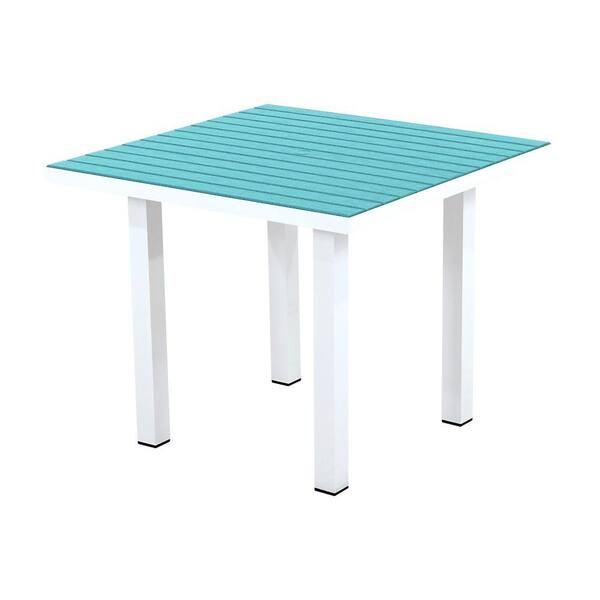 POLYWOOD Euro Satin White/Aruba 36 in. Square Patio Dining Table