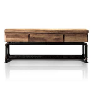 Rein 60 in. Antique Black and Natural Tone Wood TV Stand with 3-Drawer Fits TVs Up to 66 in. with Built-In Storage