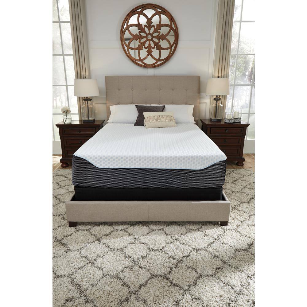14-Inch Blue and White Queen Adjustable Memory Foam Mattress