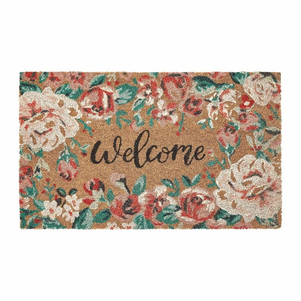 Traditional Floral Multi-Colored 18 in. x 30 in. Coir Indoor/Outdoor Door Mat