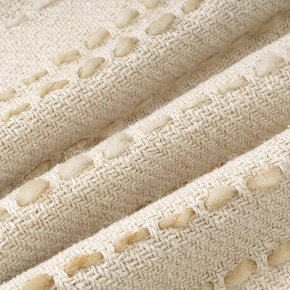Beige Striped Hand-Woven Cotton Blend Square Throw Pillow